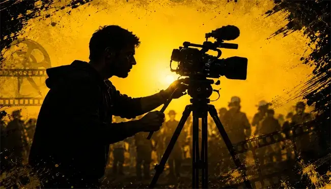 Filmmaker working behind a professional camera